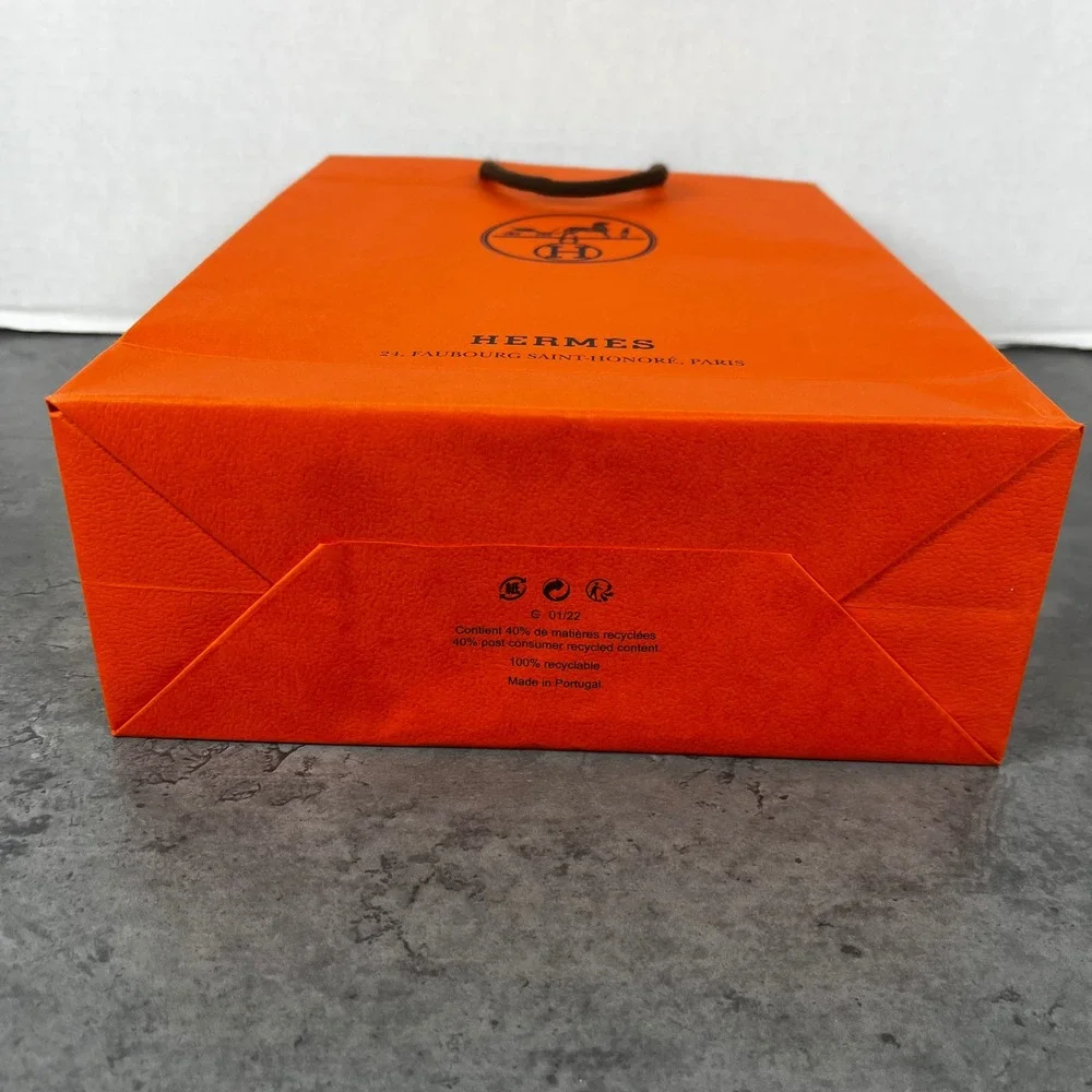 Hermes Paris Orange Paper Shopping Bag Small Medium Boutique Gift Bag 11.25x8.25